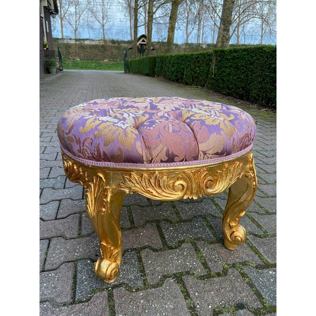 1990s French Louis XVI Gold Beech Purple Bench - 1 Pc For Sale - Image 6 of 10