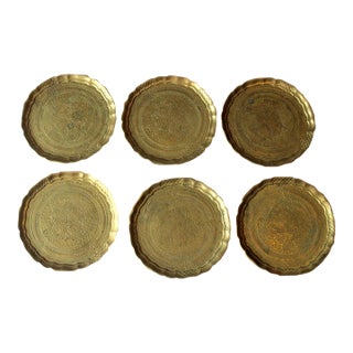 6 Design Solid Brass Coasters by Collini/Austria as a Set - Vintage From the 60s For Sale