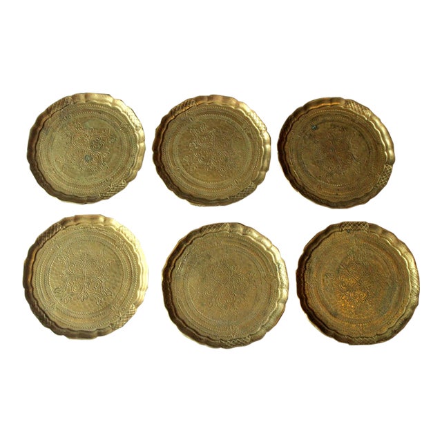 6 Design Solid Brass Coasters by Collini/Austria as a Set - Vintage From the 60s For Sale