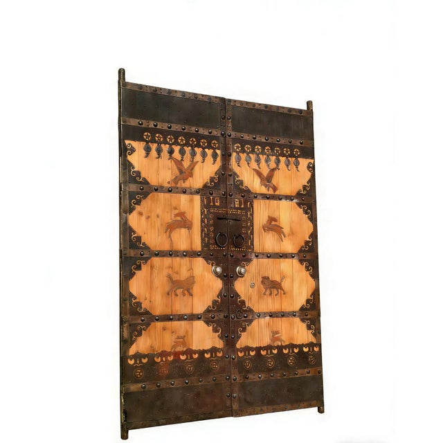 Chinese 19th Century Pair of Chinese Wood Doors With Iron Accents For Sale - Image 3 of 3