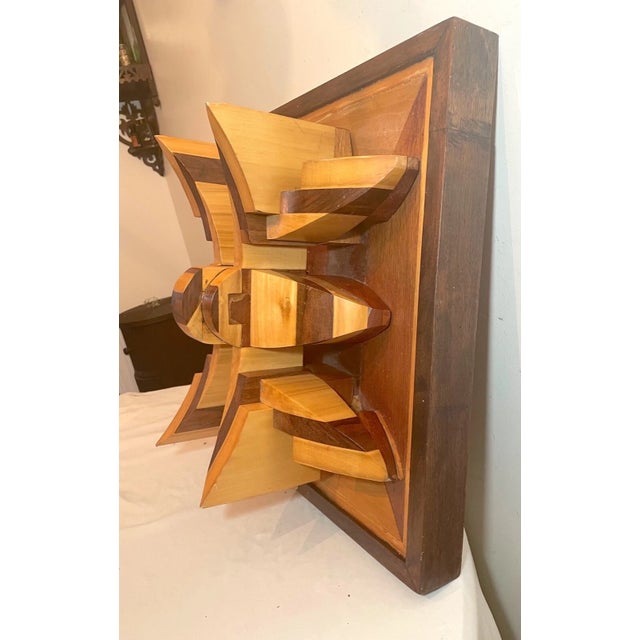 Brown 1980s Large Hand Carved Wood Original Alex Sterin Dimensional Wall Sculpture Statue For Sale - Image 8 of 12
