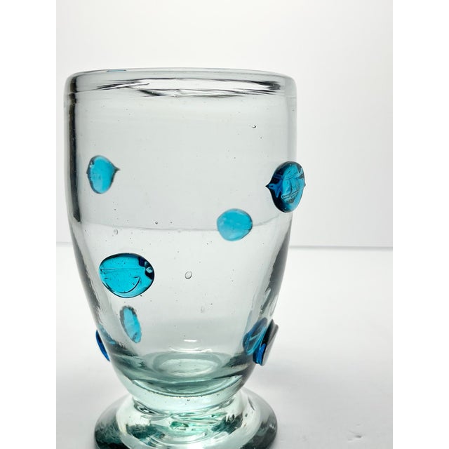 Mexican Aqua Blue Confetti Raised Pebble Mexican Blown Footed Tumbler Glasses - 6 pcs For Sale In Dallas - Image 6 of 7