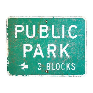 1970s Metal "Public Park 3 Blocks" Sign For Sale