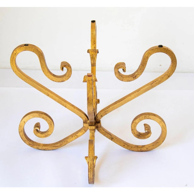 Vintage Italian Hollywood Regency Round Gilded Gold Wrought Iron and Glass Top Side Table. 1950s Italian Florentine...