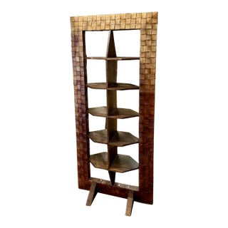 Italian Mid-Century Wood and Leather Shelf For Sale