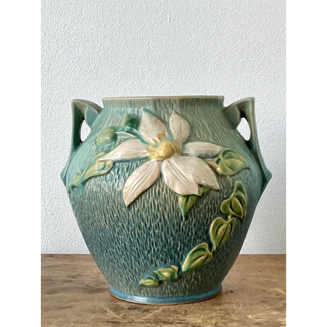 Vintage Boho Roseville Green Vase For Sale - Image 4 of 11