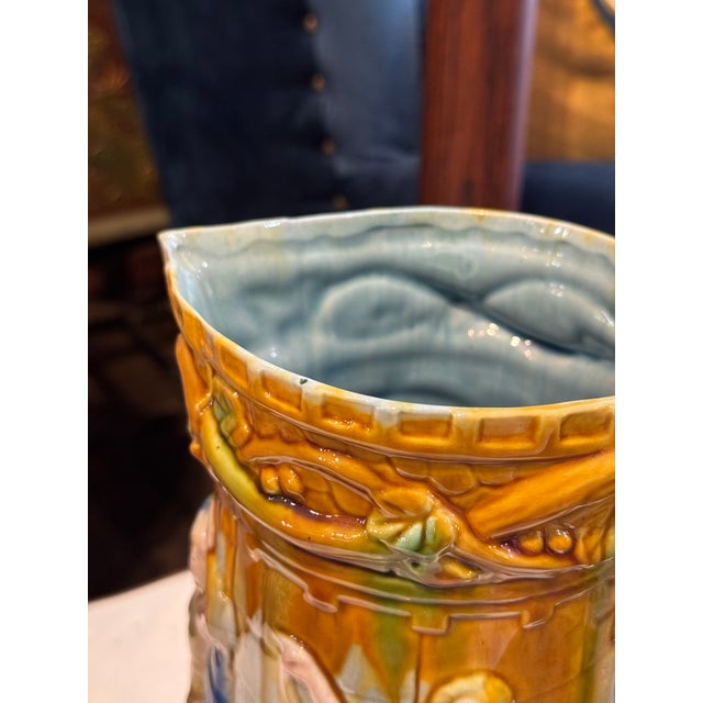 Antique Minton-Style Majolica Pottery Pitcher For Sale - Image 10 of 12