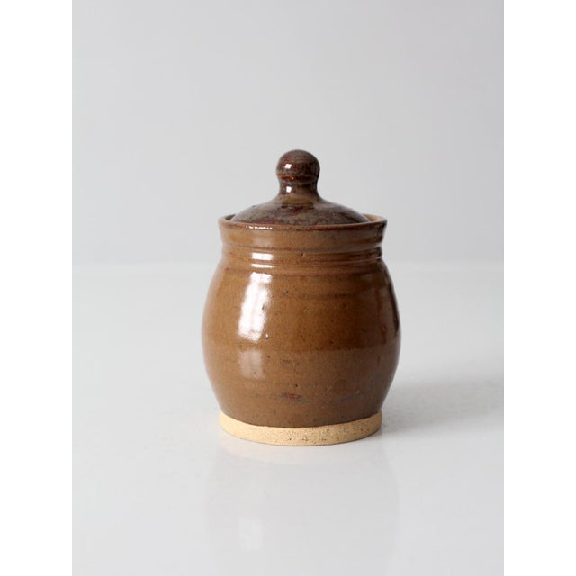 Brown Vintage Handmade Studio Pottery Sugar Bowl For Sale - Image 8 of 15