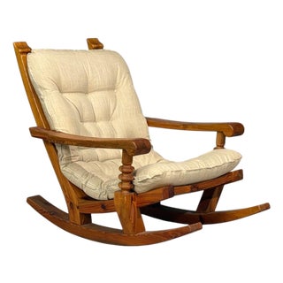 Collden, Swedish Modern, Large Rocking Chair, Pine, Fabric, Sweden, 1970s For Sale