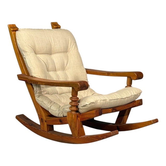 Collden, Swedish Modern, Large Rocking Chair, Pine, Fabric, Sweden, 1970s For Sale