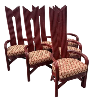 Postmodern Boho Rattan High Back Dining Chairs - Set of 6