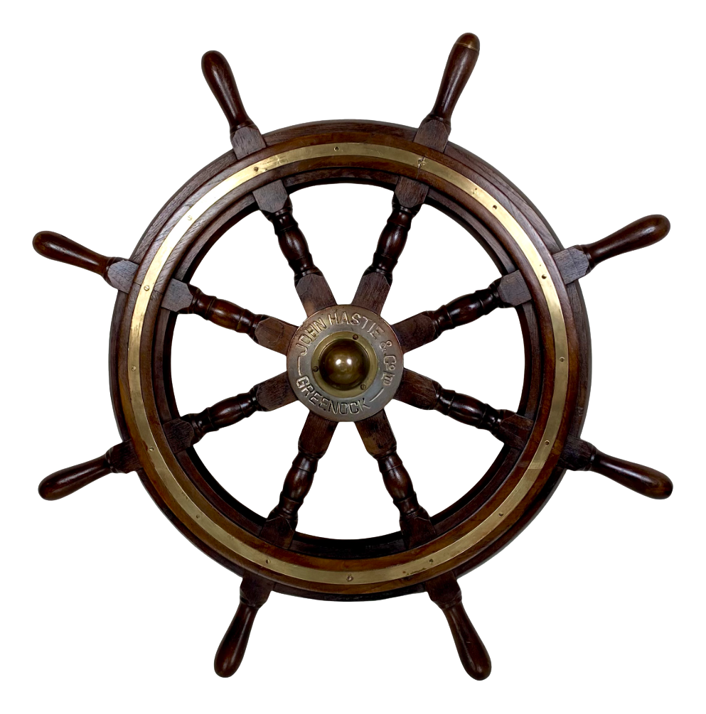 Antique Ship's Steering Wheel in Teak from John Hastie, 20th