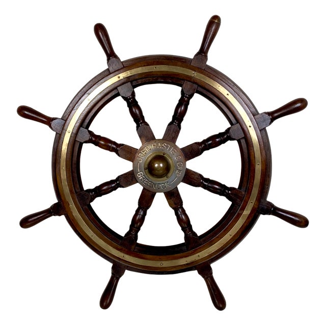 Antique Ship's Steering Wheel in Teak from John Hastie, 20th Century For Sale