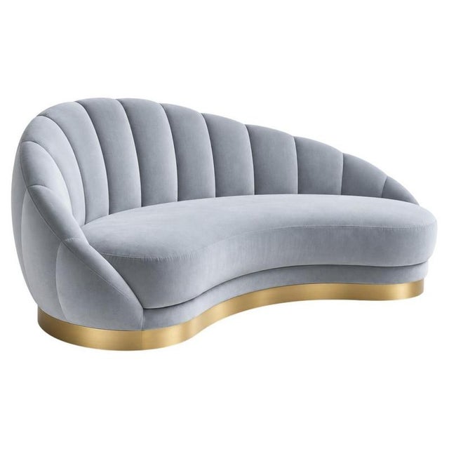 Olympia Chaise Lounge in Ice Grey Cotton Velvet & Brushed Brass Footer by Munna For Sale - Image 6 of 6