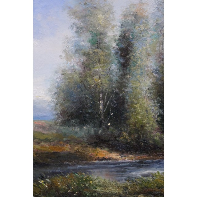 Green Late 20th Century Klausman Impressionist Cottage River Trees Landscape Oil Painting 24" For Sale - Image 8 of 10