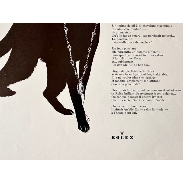 Mid-Century Modern 1961 Authentic Vintage Rolex Watch Advertisement Black Cat Print From French Vogue For Sale - Image 3 of 5