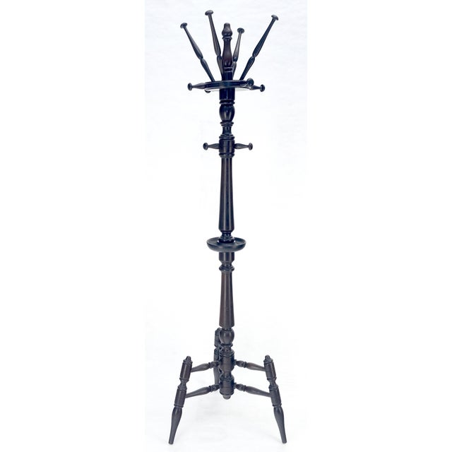 Solid Mahogany Turned Wood Tripod Base Coat Rack c1940s MINT For Sale - Image 11 of 12
