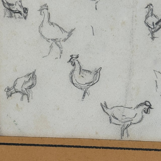 Delightful Vintage Study of Chicken, Framed Signed Pencil on Paper For Sale In New York - Image 6 of 10