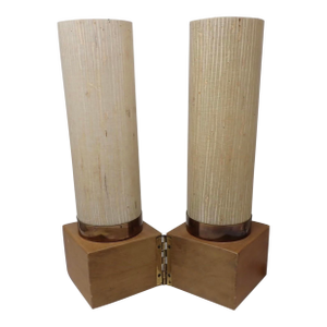 1960s Modeline of California Mid-Century Modern Cylinder Table Lamps With Hinged Wood Bases - a Pair