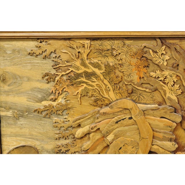 Vintage Large 60" Anglo Indian High Relief Carved Wood Thai Woman Art Plaque For Sale - Image 15 of 17