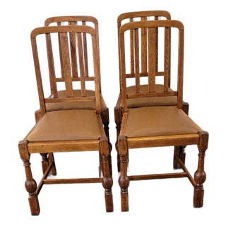 Antique 1920s Oak Art Deco English Chairs Set of 4 For Sale