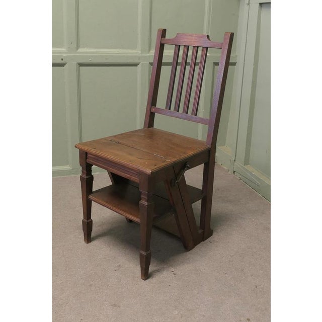 Edwardian Metamorphic Library Steps or Chair Ladder A very useful piece, this handy little chair can be flipped over and...