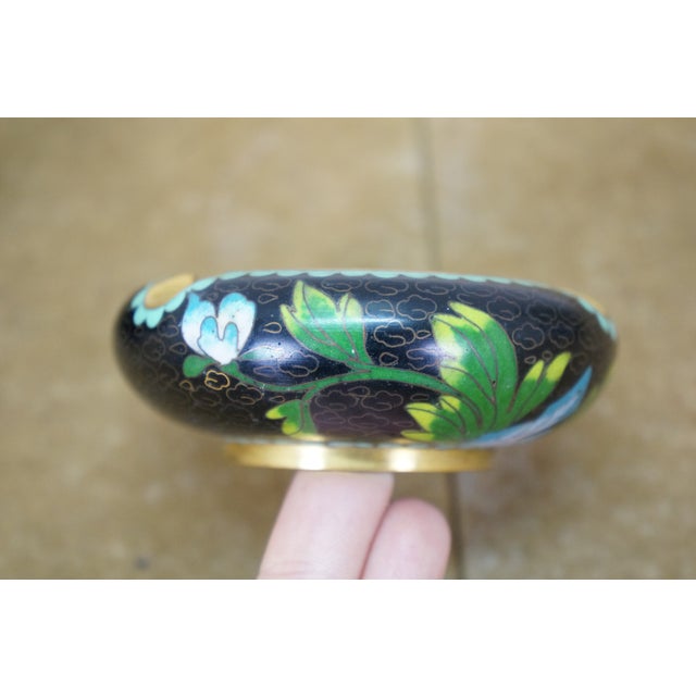 6 Chinese Brass Cloisonne Enameled Floral Vases Brush Bowls Ashtray Dishes For Sale - Image 12 of 17