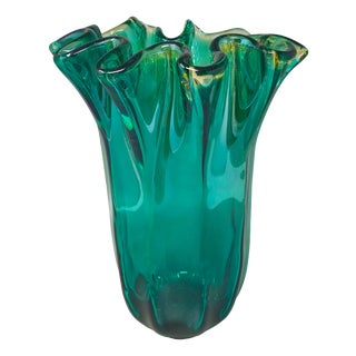 Italian Emerald Green Murano Blown Glass Vase from Maestro Del Vetro For Sale