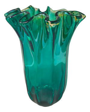 Italian Emerald Green Murano Blown Glass Vase from Maestro Del Vetro