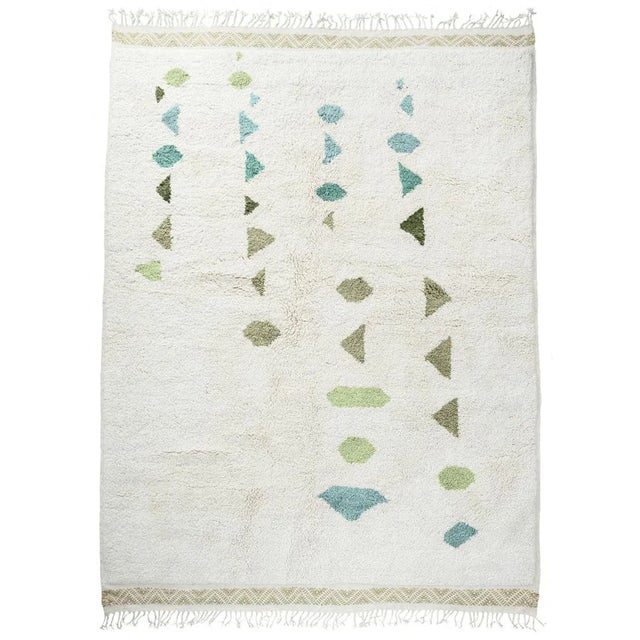 Natural White Moroccan Wool Rug With Forest Green, Olive Green, Celery, Teal and Aquamarine - 8x10 Ft For Sale - Image 9 of 9