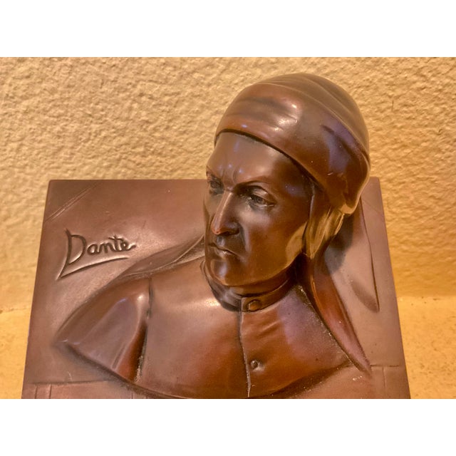 Traditional Bronze Dante Alighieri Bust on Book Sculpture For Sale - Image 3 of 10