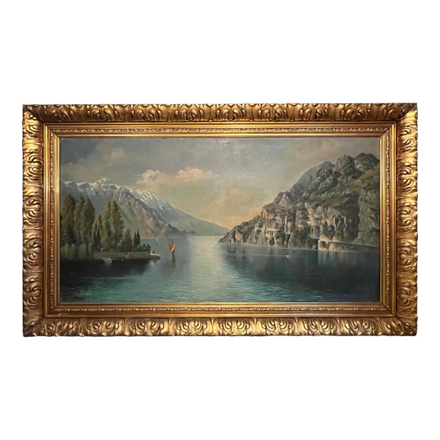 Antique Oil Painting of Lake Garda Italy by Edward Andreas Roth For Sale