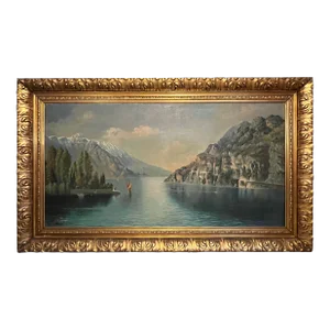 Antique Oil Painting of Lake Garda Italy by Edward Andreas Roth