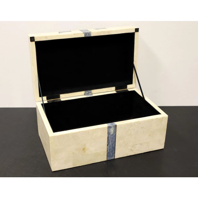 Late 20th Century Tessellated Marble Blue Bow Trinket Box For Sale - Image 5 of 8