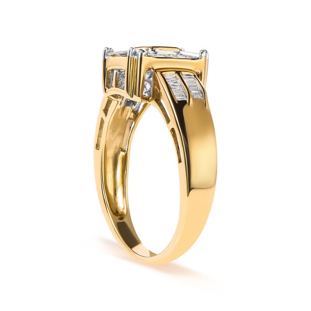 Contemporary 10K Yellow Gold 1/2 Cttw Diamond Composite and Halo Ring (H-I Color, SI1-SI2 Clarity) - Ring Size 7 For Sale - Image 3 of 6