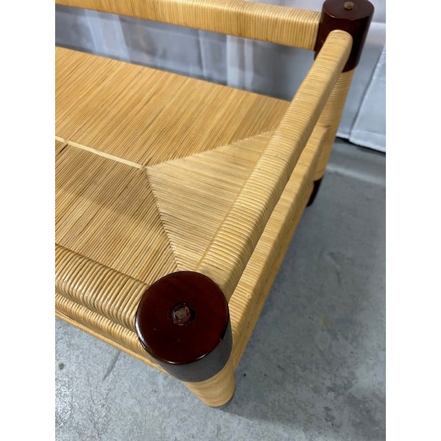 Tan 20th Century Donghia Style Woven Rush Wicker Merbau Coffee Table For Sale - Image 8 of 12