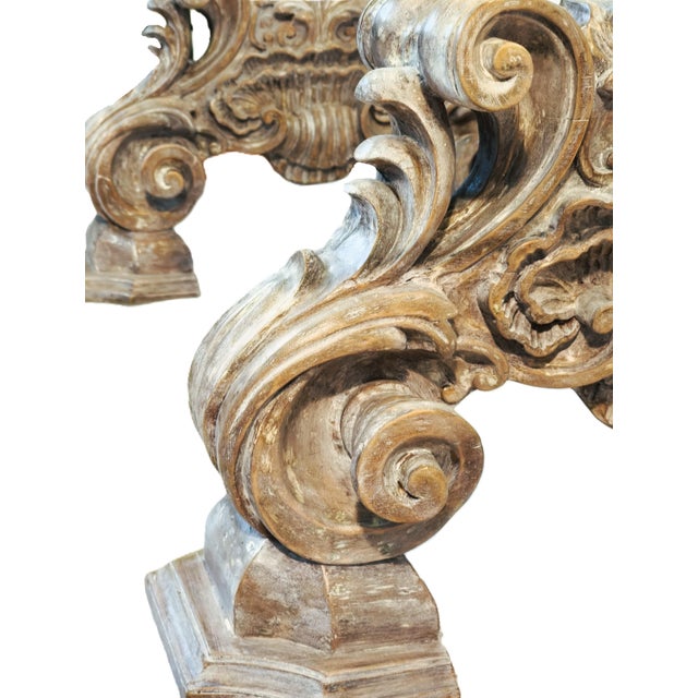Wood Italian Carved Wooden Architectural Bases, Set of 2 For Sale - Image 7 of 11