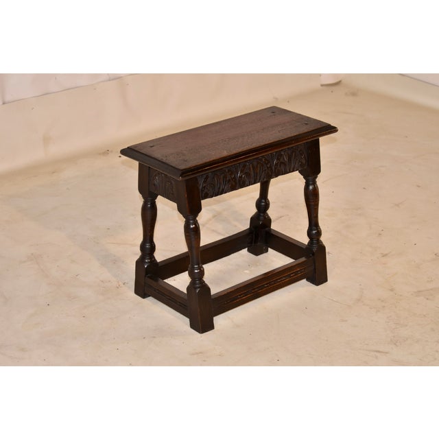 Victorian Late 19th Century English Oak Carved Joint Stool For Sale - Image 3 of 8