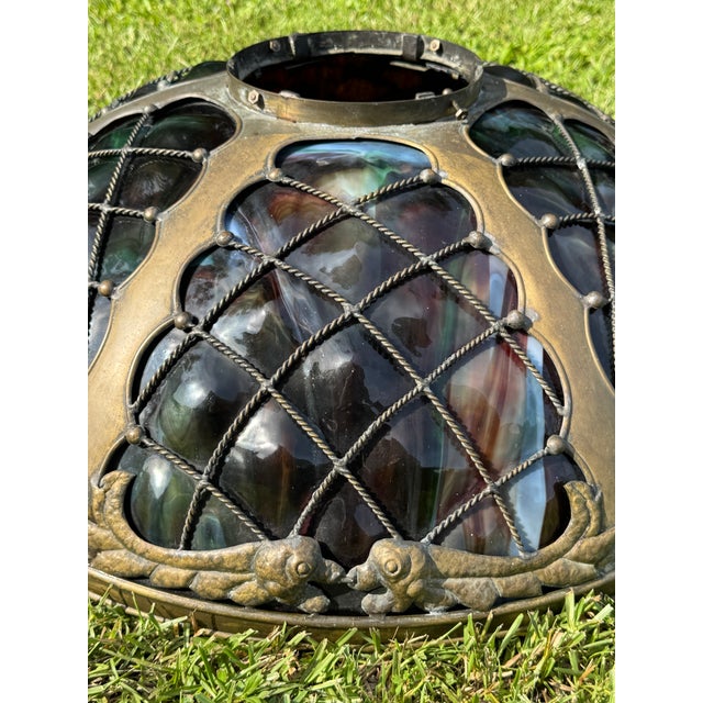 1960s Tiffany-Style Iridescent Glass & Bronze Turtleback Tile 26" Shade (Shade Only) For Sale - Image 13 of 18