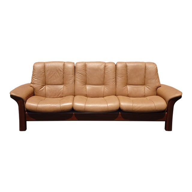 Ekornes Stressless Buckingham Leather Sofa Danish Modern Low Back