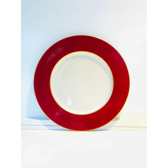 Vintage Maroon , Gold Rim fine China Dinner Plate 10.40"D , makers mark reads "Lenox X-305-R Made in USA" in excellent...