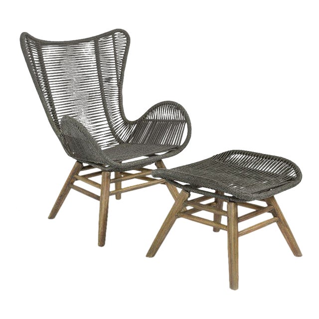 Neptune Outdoor Patio Lounge Chair And Ottoman Set Slate Gray Chairish