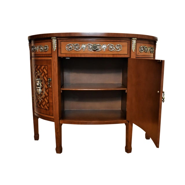 Mid 20th Century French Louis XVI Style Marquetry Demilune Cabinet For Sale - Image 4 of 12