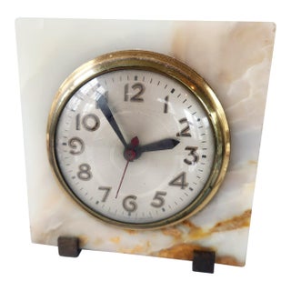 1930s Art Deco Onyx Desk Clock by Sessions – Electric Stone Mantle Clock, Brass Bezel For Sale