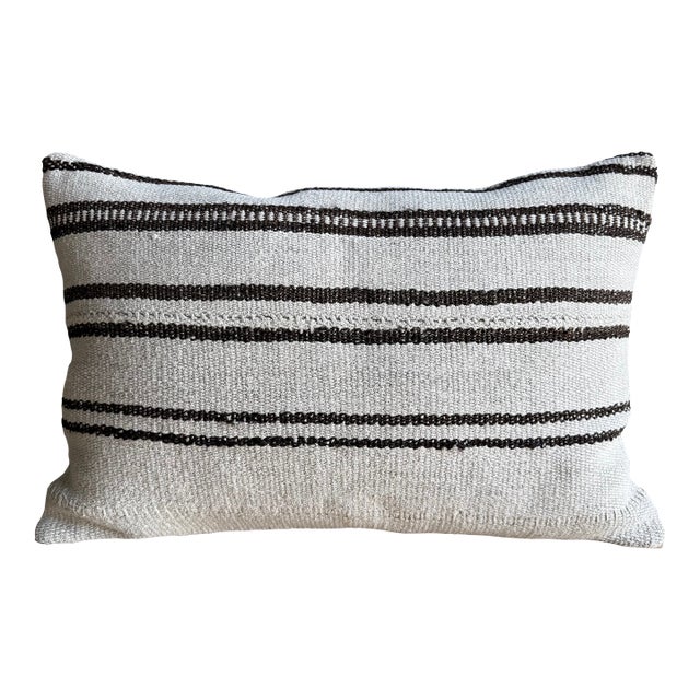 Vintage Rug Pillow Cover With Stripes For Sale