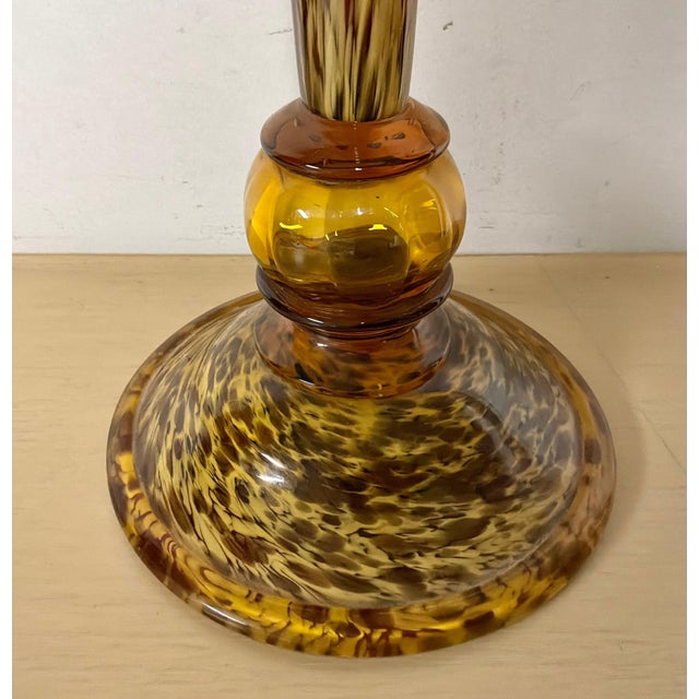Mid-Century Modern Hand-Blown Vintage Art Glass Splatter Trumpet Vase For Sale - Image 3 of 5