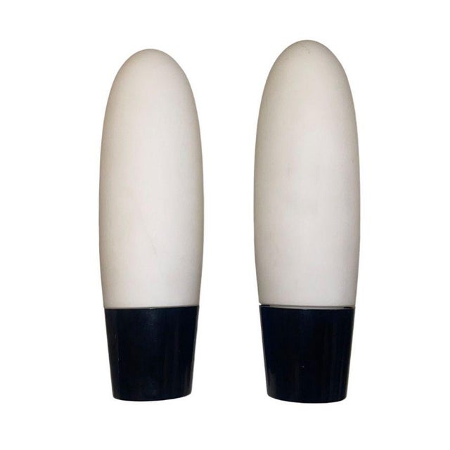 Modern 1950's Wagenfeld Style Milky Glass Sconces With Black Base - Set of 3 For Sale - Image 3 of 7