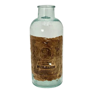 Large Circa 1870s Antique American Apothecary Size Perry Davis Vegetable Pain Killer Glass Bottle - Jar