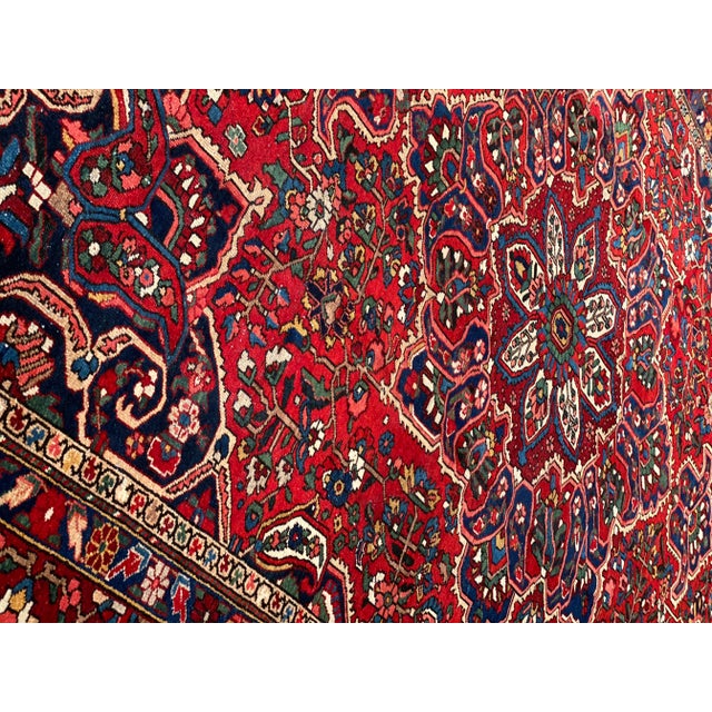 Red Persian Semi Antique Bakhtiari Hand-Knotted 11' X 14'1'' For Sale - Image 8 of 10