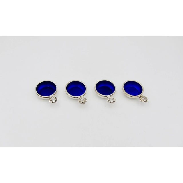 Georg Jensen Vintage Georg Jensen Sterling Silver Acorn Salt Cellars With Blue Enamel Set- 4 Pieces For Sale - Image 4 of 9